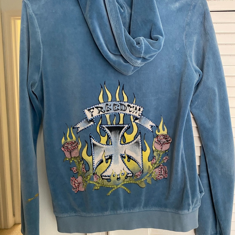 Blue Graphic Sweatshirt with Rhinestone Details - Picture 5 of 6